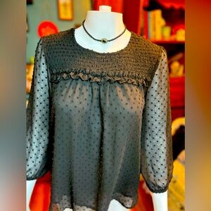 Indigo Poppy Black Swiss Dot Blouse